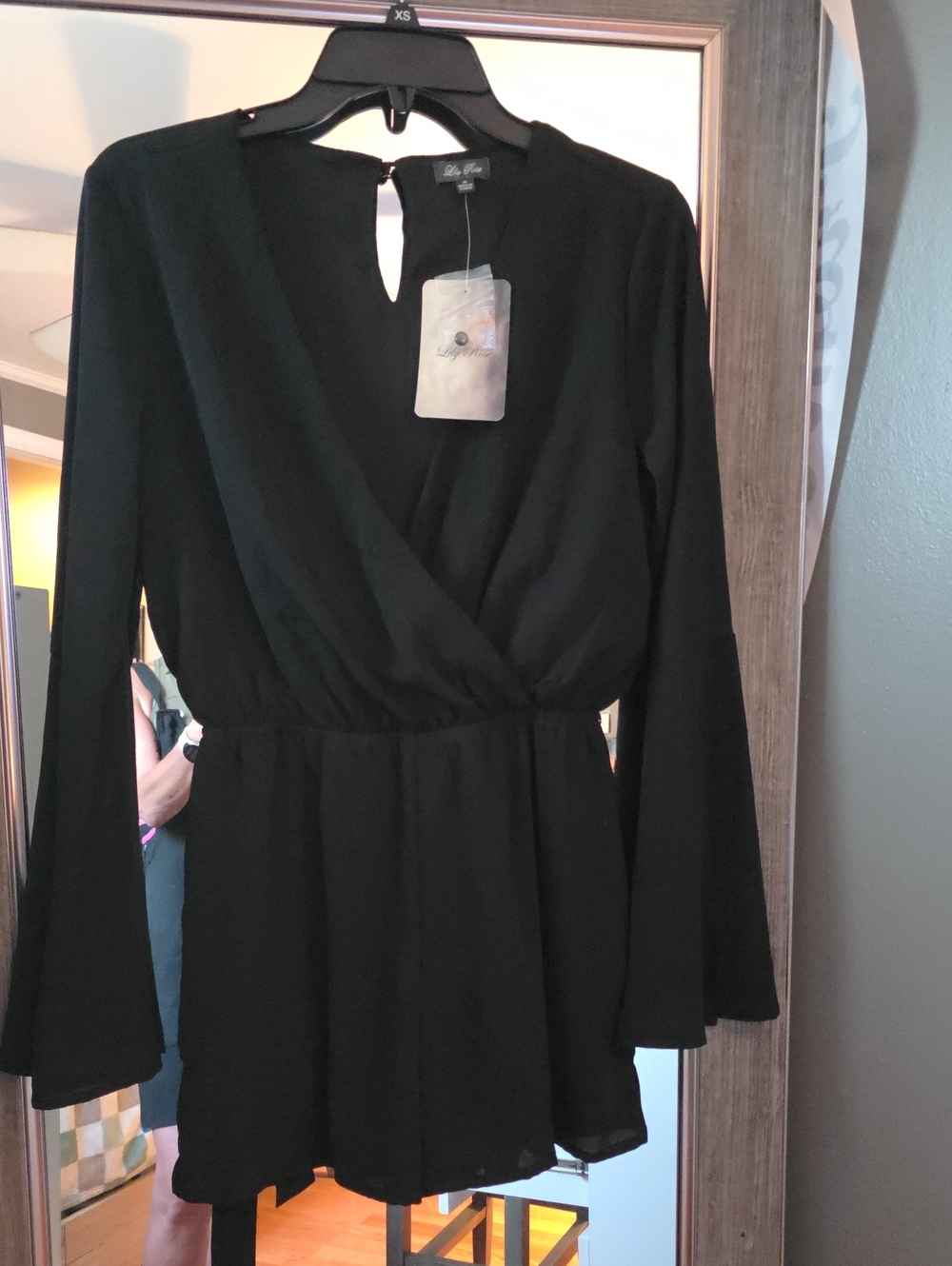 Lulu's Black Long-Sleeve Wrap Romper Dress
